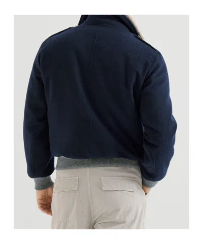 Brunello Cucinelli Shearling-collar Bomber Jacket In Blue