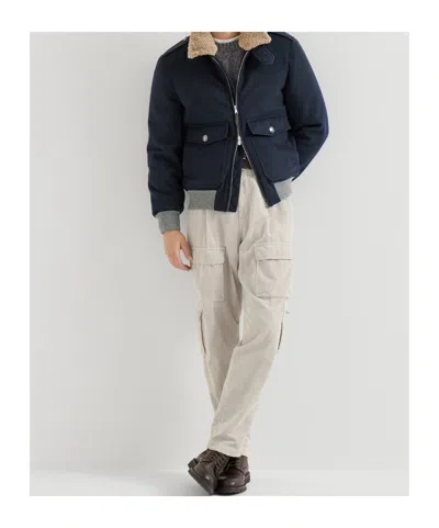 Brunello Cucinelli Shearling-collar Bomber Jacket In Blue