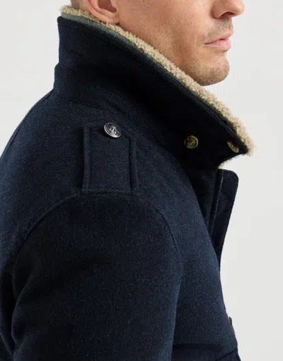 Brunello Cucinelli Shearling-collar Bomber Jacket In Blue