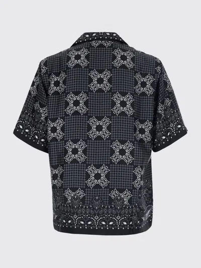 Amiri Silk Bowling Shirt With Cuban Collar And All-over Geometric Print In Blue