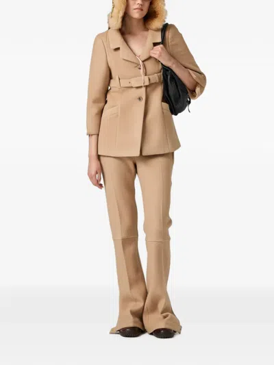 Miu Miu Double Wool Pants In Neutral