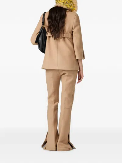 Miu Miu Double Wool Pants In Neutral