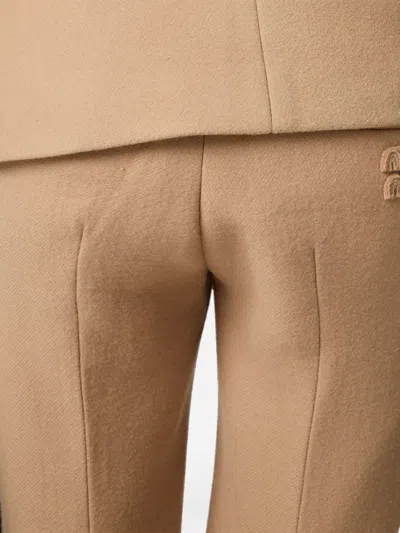 Miu Miu Double Wool Pants In Neutral