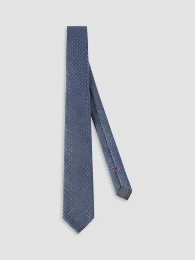 Brunello Cucinelli Silk Tie With Geometric Pattern In Blue
