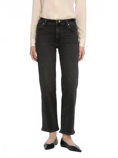 Frame Mellow Mid Rise Slim Wide Leg Jeans In Starship In Black