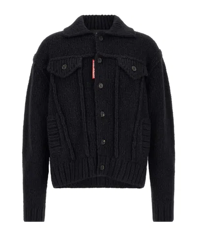 Dsquared2 Dsquared Men Black Wool Blend Wool Jean Jacket In Blue