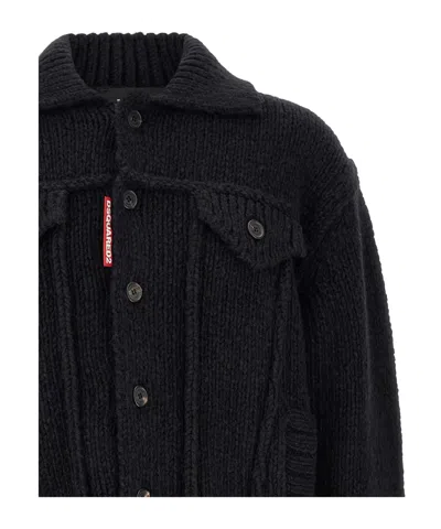 Dsquared2 Dsquared Men Black Wool Blend Wool Jean Jacket In Blue