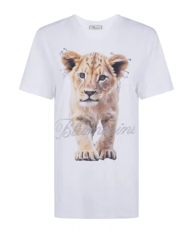 Blumarine Lion-print Crystal-embellished T-shirt In White