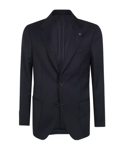Lardini Herringbone-pattern Single-breasted Blazer In Blue