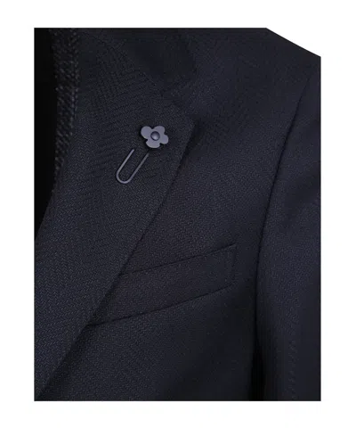 Lardini Herringbone-pattern Single-breasted Blazer In Blue