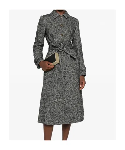Dolce & Gabbana Herringbone-pattern Belted Single-breasted Coat In Black
