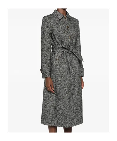 Dolce & Gabbana Herringbone-pattern Belted Single-breasted Coat In Black