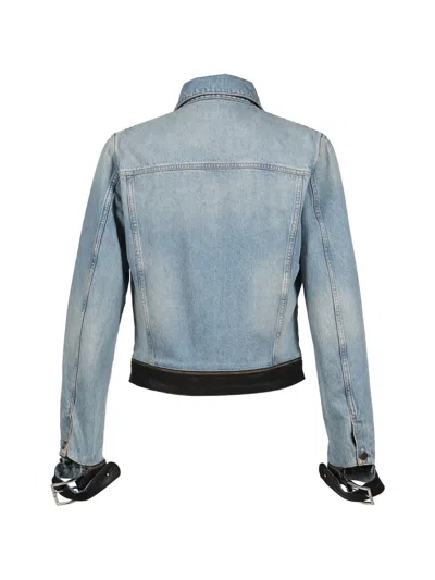 Egonlab Leather-strap Denim Jacket In Blue
