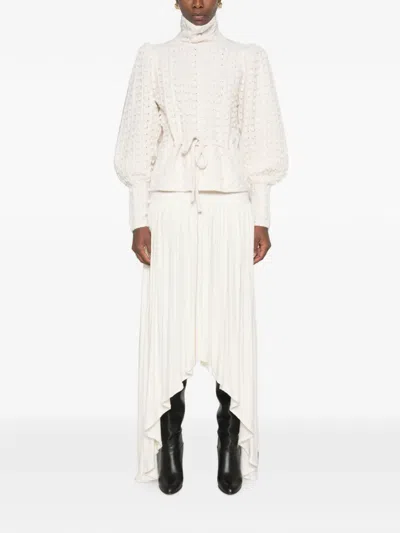 Zimmermann Valiant Embroidered Tie-detailed Wool Sweater In White