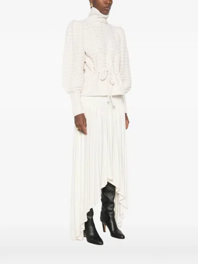 Zimmermann Valiant Embroidered Tie-detailed Wool Sweater In White
