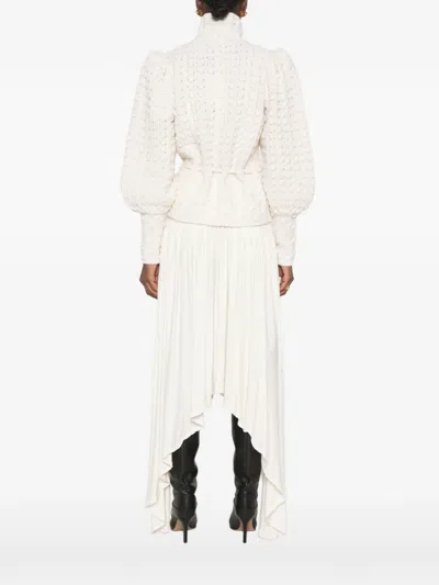 Zimmermann Valiant Embroidered Tie-detailed Wool Sweater In White