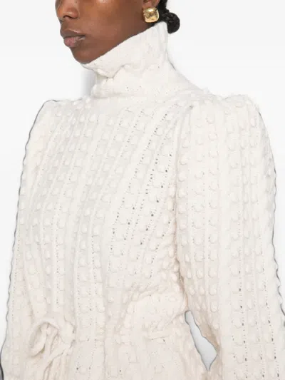 Zimmermann Valiant Embroidered Tie-detailed Wool Sweater In White