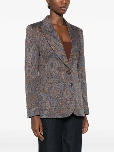 Etro Multicolor Single Breasted Jacket In Brown