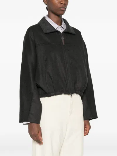 Brunello Cucinelli Elasticated-hem Zip-up Bomber Jacket In Black