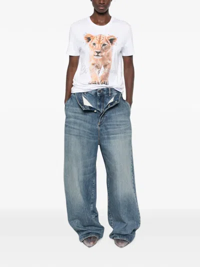 Blumarine Lion-print Crystal-embellished T-shirt In White