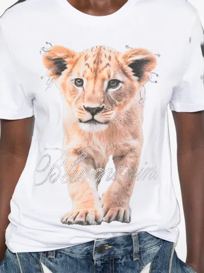 Blumarine Lion-print Crystal-embellished T-shirt In White
