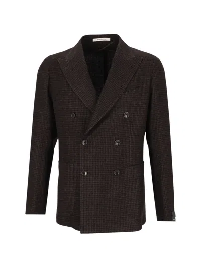 Tagliatore Double-breasted Micro-check Jacket In Black