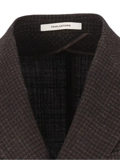 Tagliatore Double-breasted Micro-check Jacket In Black
