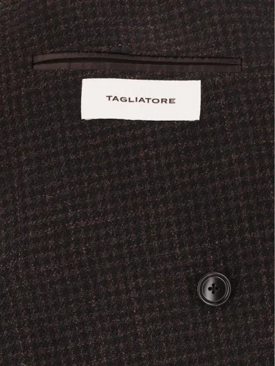 Tagliatore Double-breasted Micro-check Jacket In Black