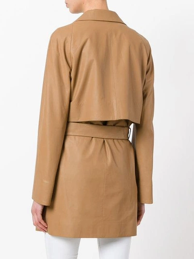 Shop Drome Belted Leather Jacket In Brown