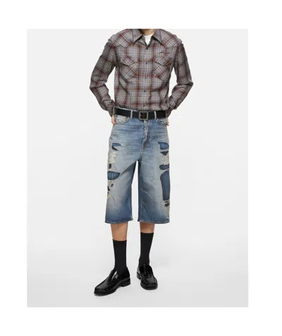 Acne Studios Mended Denim Shorts In Blue