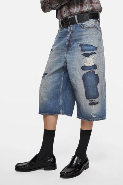 Acne Studios Mended Denim Shorts In Blue