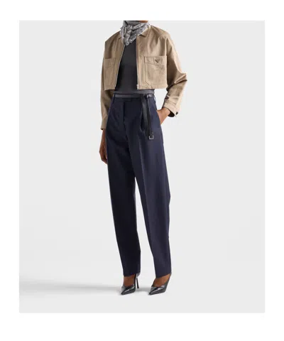 Prada High-waisted Pleated In Blue