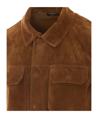 Tom Ford Single-breasted Leather Jacket In Brown