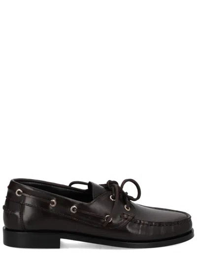 Aeyde Harris Polished Stitched Bow Loafers In Brown