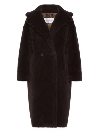 Max Mara Teddy Fabric Long Coat In Marrone