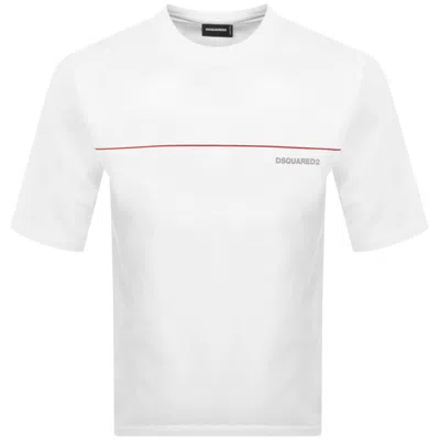 Dsquared2 Men White Crewneck T-shirt With Logo Lettering On The Front In Cotton Man In Animal Print