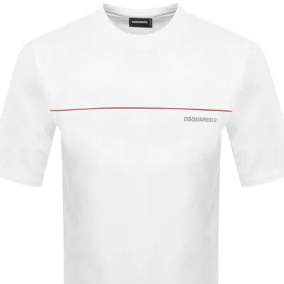 Dsquared2 Men White Crewneck T-shirt With Logo Lettering On The Front In Cotton Man In Animal Print