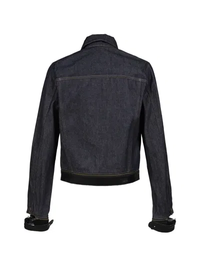 Egonlab Leather-strap Denim Jacket In Blue