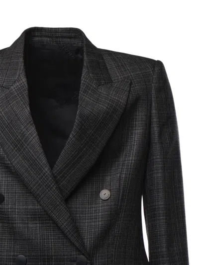 Dondup Check-pattern Double-breasted Blazer In Gray