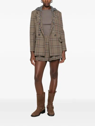 Dixie Check Double-breasted Jacket In Brown