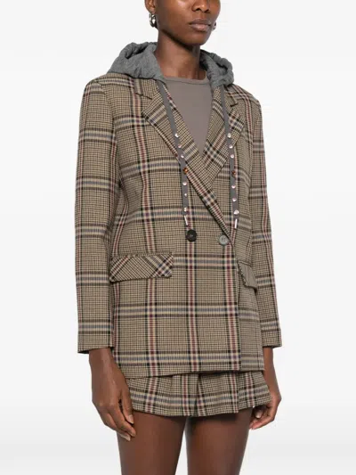 Dixie Check Double-breasted Jacket In Brown