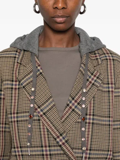 Dixie Check Double-breasted Jacket In Brown