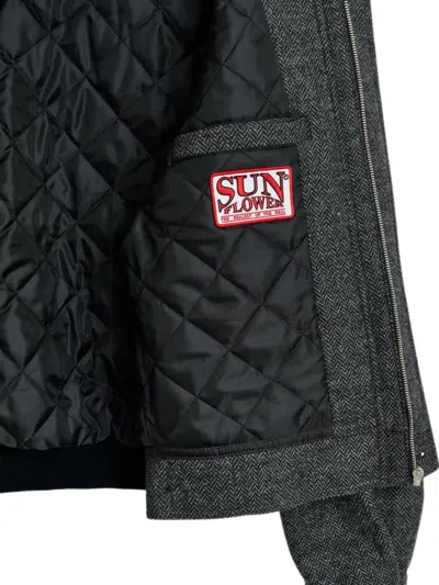 Sunflower Harrington Herringbone-pattern Jacket In Gray