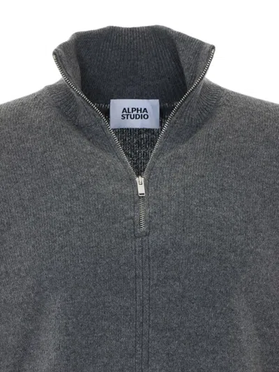Alpha Studio Half-zip High-neck Sweater In Blue