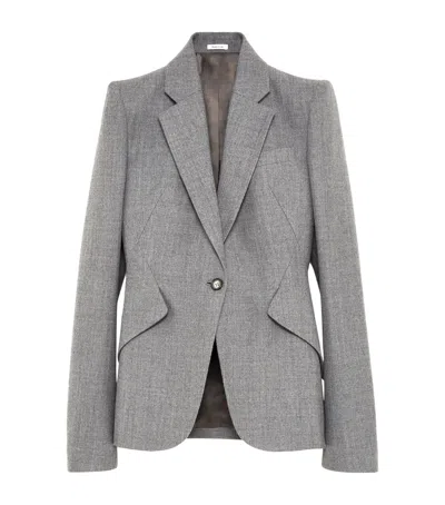 Alexander Mcqueen Mcqueen Wool Single-breasted Blazer In Gray