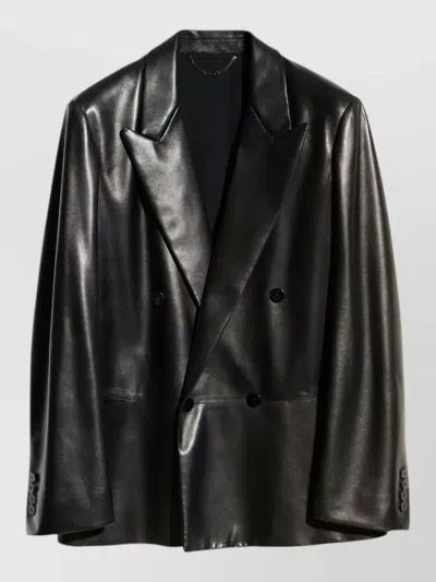 Gucci Leather Oversized Double-breasted Blazer In Black
