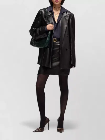 Gucci Leather Oversized Double-breasted Blazer In Black