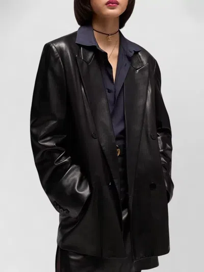 Gucci Leather Oversized Double-breasted Blazer In Black