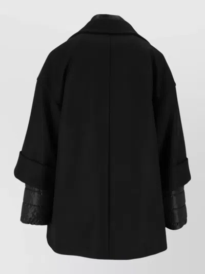 Fay Black Double-breasted Removable Down Lining Wool-blend Cape In Black
