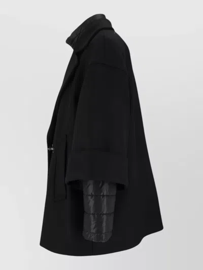 Fay Black Double-breasted Removable Down Lining Wool-blend Cape In Black